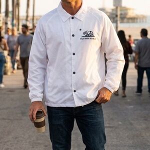 Ring Of Fire Republic Of California White & Black Windbreaker Jacket Size XL